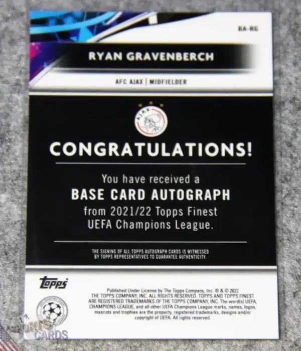 2021-22 Ryan Gravenberch #BA-RG Topps Finest UEFA Champions League Autograph Refractor-back