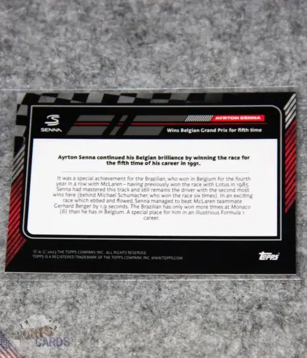 2023 Ayrton Senna #35 Topps Story of Senna Wins Belgian GP for Fifth time-back