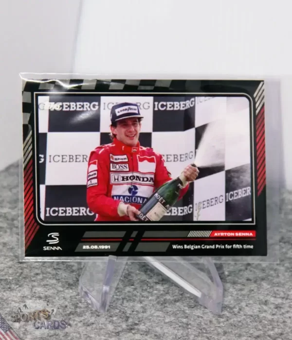 2023 Ayrton Senna #35 Topps Story of Senna Wins Belgian GP for Fifth time-stand