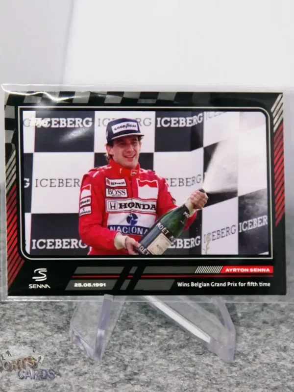 2023 Ayrton Senna #35 Topps Story of Senna Wins Belgian GP for Fifth time-stand