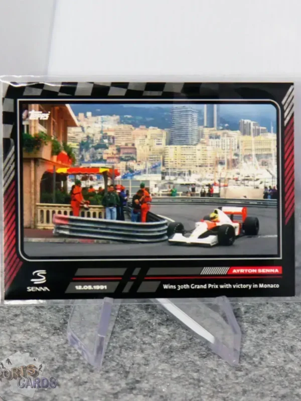 2023 Ayrton Senna #34 Topps Story of Senna Wins 30th GP with victory in Monaco-stand