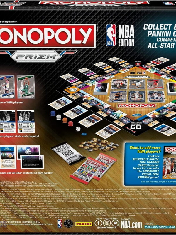 Monopoly Panini Prizm NBA Trading Card Edition Board Game - English Edition-back