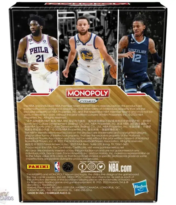 Monopoly Panini Prizm 2022-23 NBA Trading Card Booster Box-back