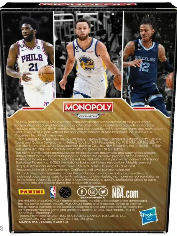 Monopoly Panini Prizm 2022-23 NBA Trading Card Booster Box-back