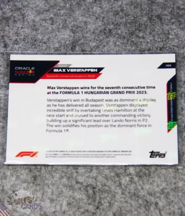 Alternative view of 2023 Max Verstappen #32 Topps Now F1 Seventh Consecutive Win in 2023