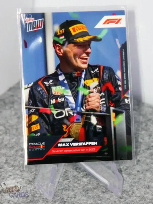 2023 Max Verstappen #32 Topps Now Seventh Consecutive Win in 2023-stand