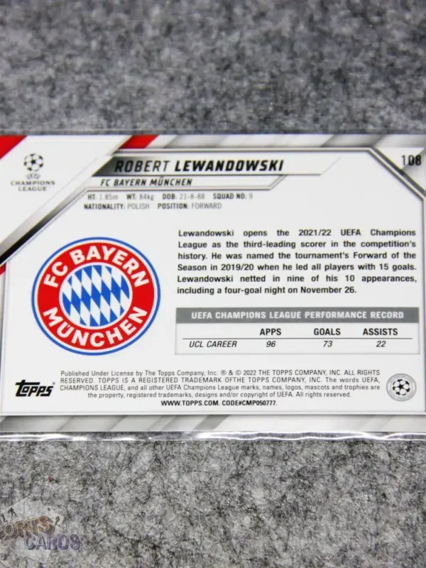 2021-22 Robert Lewandowski #108 Topps UEFA Champions League Aqua Foil-back