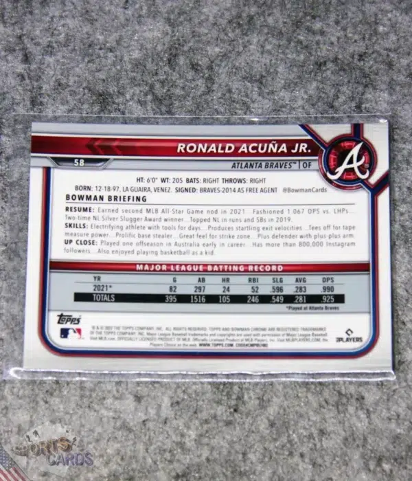 2022 Ronald Acuna Jr. #58 Topps Bowman Chrome Sapphire Edition-back