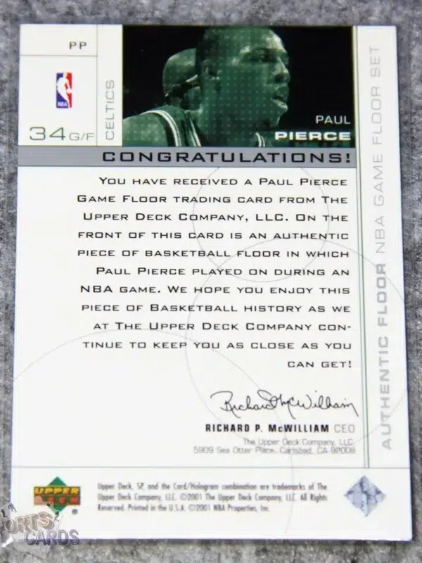 Alternative view of 2000-01 Paul Pierce #PP Upper Deck SP Authentic Game Floor Edition