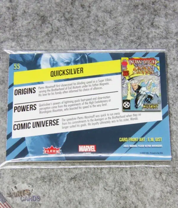 Alternative view of 2022 Quicksilver #55 Upper Deck Marvel Fleer Ultra Avengers Green Foil