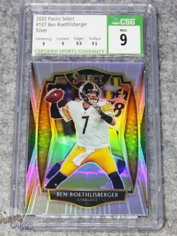 2020 Ben Roethlisberger #107 Panini Select Premier Level Silver Prizm CSG 9 POP 3