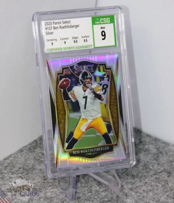 2020 Ben Roethlisberger #107 Panini Select Premier Level Silver Prizm CSG 9 POP 3-stand