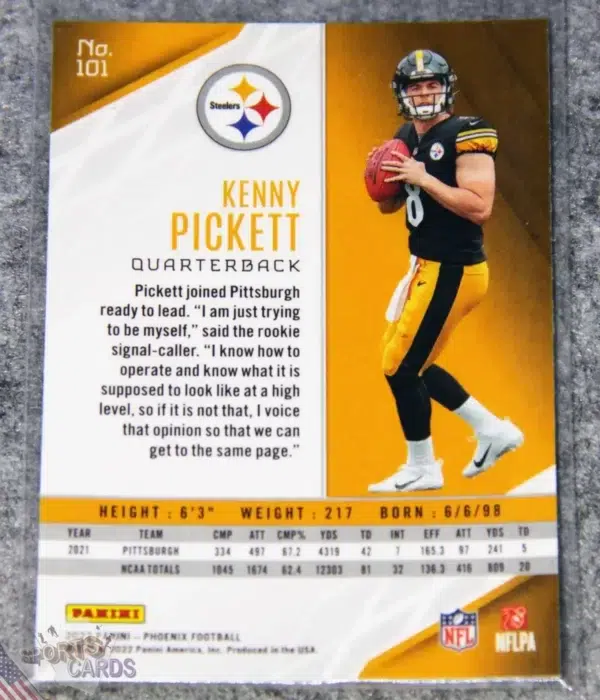 Alternative view of 2022 Kenny Pickett #101 Panini Phoenix RC