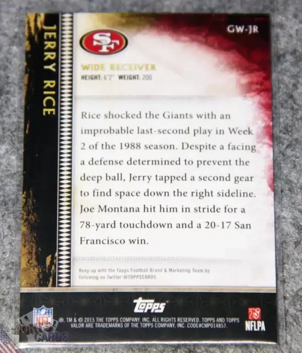 2015 Jerry Rice #GW-JR Topps Valor Gridiron Warriors-back