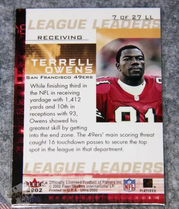 2002 Terrell Owens #7LL Fleer Ultra League Leaders-back