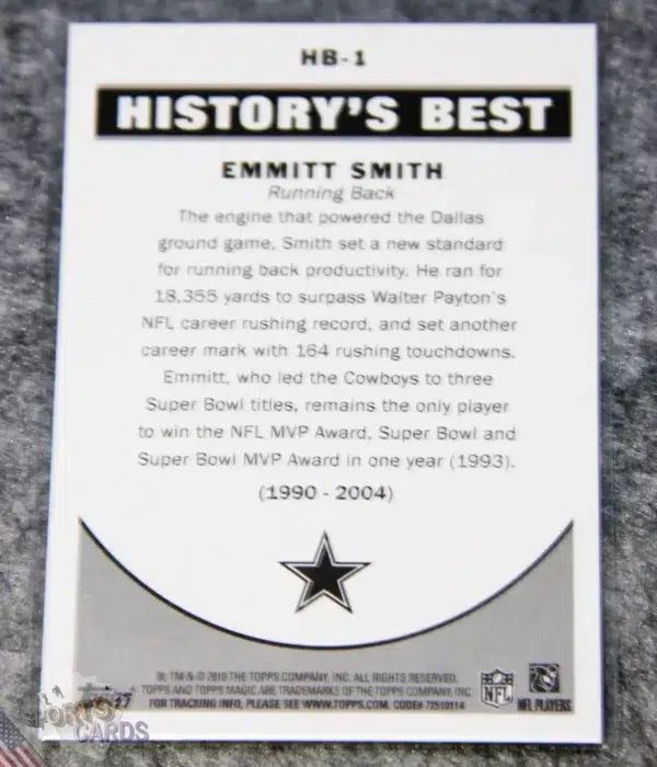 2010 Emmitt Smith #HB-1 Topps Magic History's Best-back