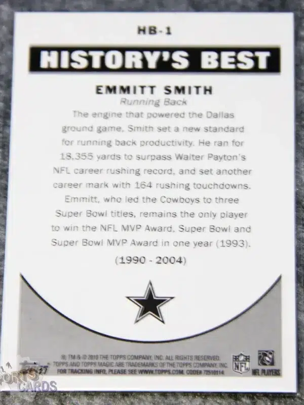 Alternative view of 2010 Emmitt Smith #HB-1 Topps Magic History's Best