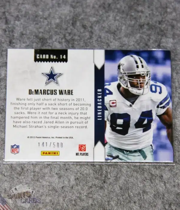Alternative view of 2012 DeMarcus Ware #14 Panini Rookies & Stars Statistical Standouts Gold /500