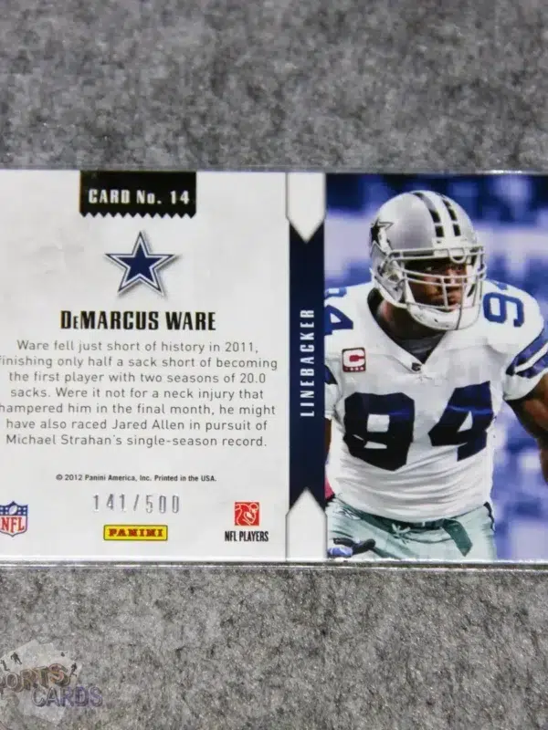 2012 DeMarcus Ware #14 Panini Rookies & Stars Statistical Standouts Gold /500-back