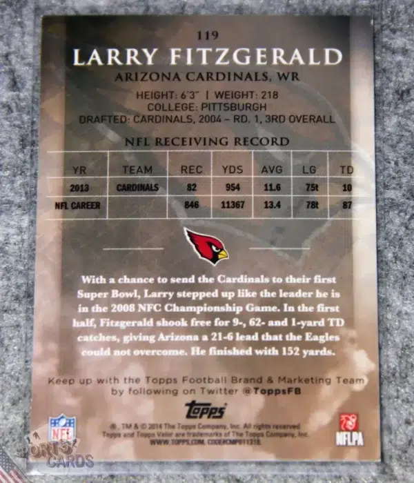 Alternative view of 2014 Larry Fitzgerald #119 Topps Valor Glory /199