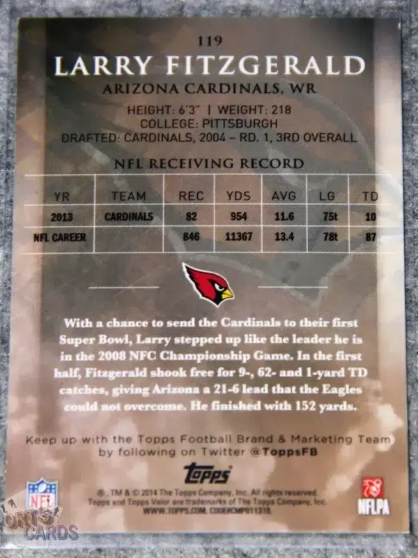 2014 Larry Fitzgerald #119 Topps Valor Glory /199-back