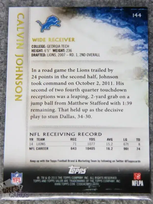2015 Calvin Johnson #144 Topps Valor Speed-back