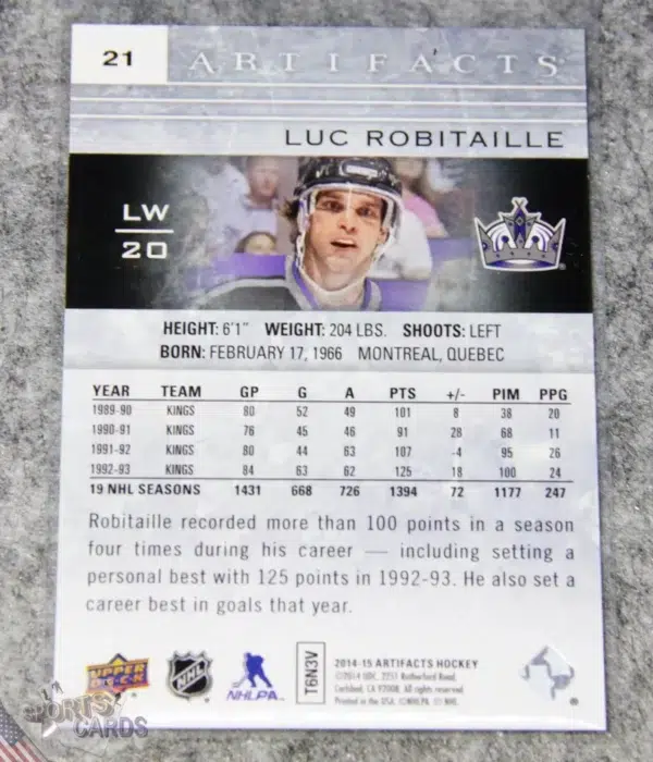2014-15 Luc Robitaille #21 Upper Deck Artifacts Ruby /599-back