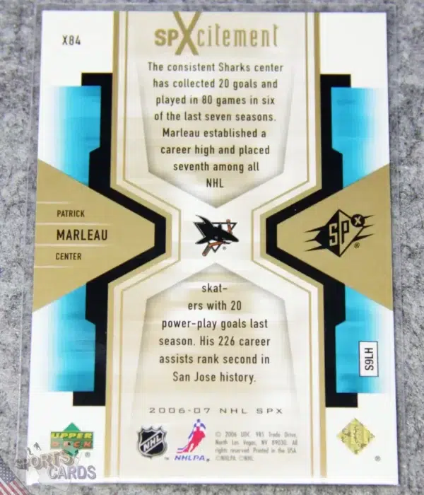 2006-07 Patrick Marleau #X84 Upper Deck SPx SPxcitement /999-back