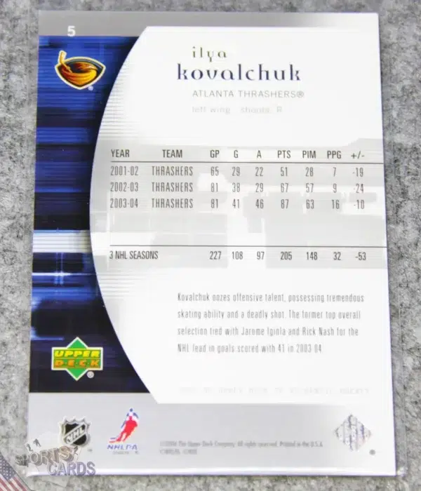 2005-06 Ilya Kovalchuk #5 Upper Deck SP Authentic LTD /100-back