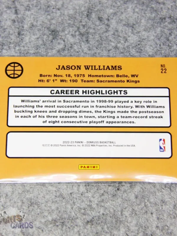 Alternative view of 2022-23 Jason Williams #22 Panini Donruss Retro Series Purple