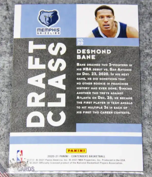 2020-21 Desmond Bane #20 Panini Contenders Draft Class RC-back