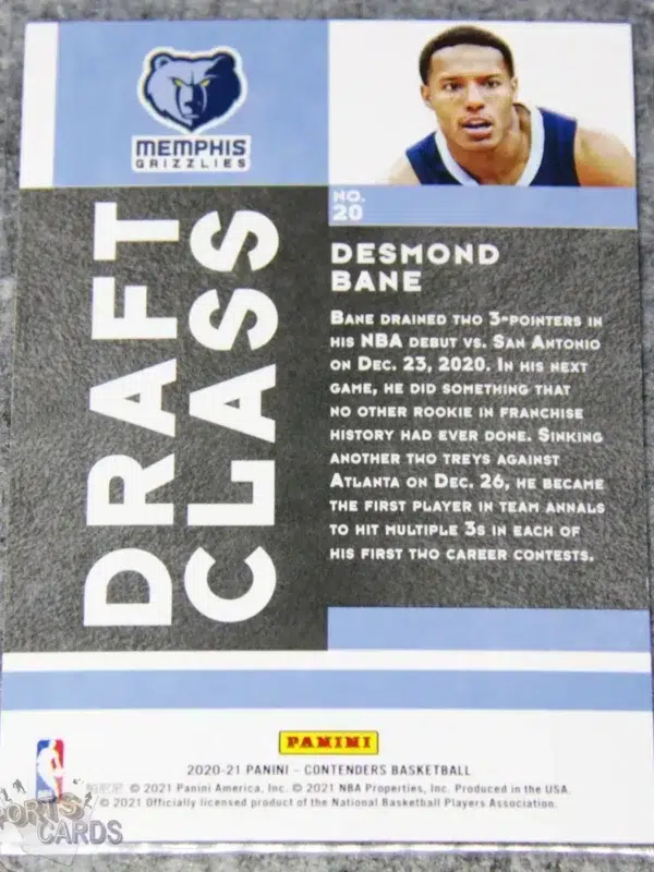 Alternative view of 2020-21 Desmond Bane #20 Panini Contenders Draft Class RC