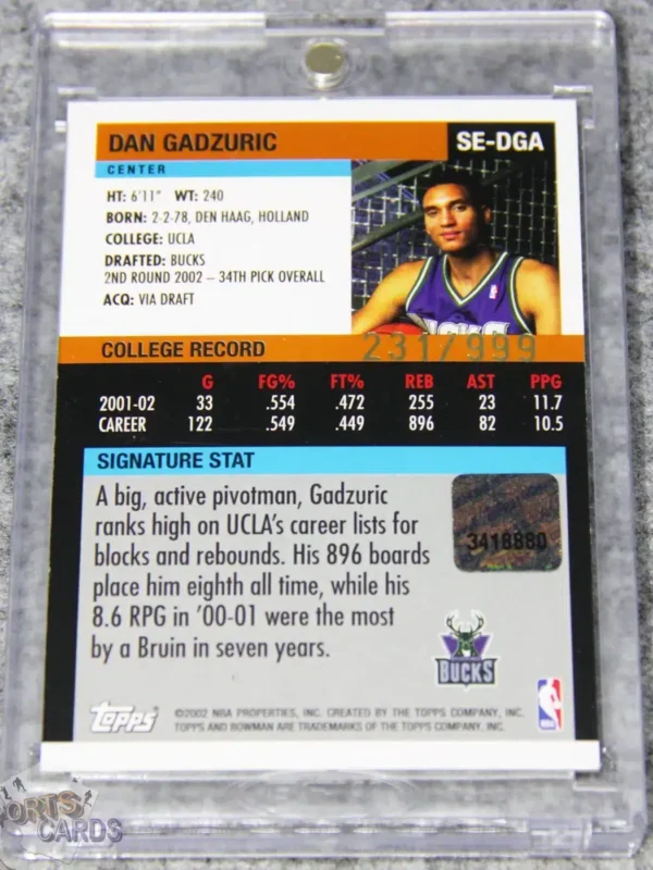 2002-03 Dan Gadzuric #SE-DGA Topps Bowman Signature RC /999-back