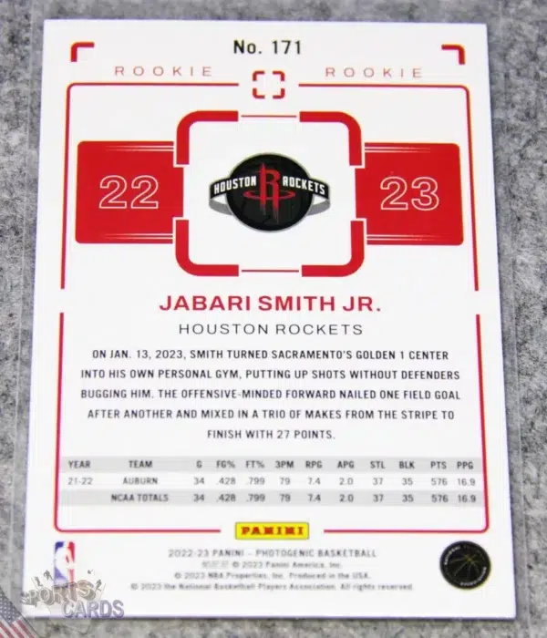Alternative view of 2022-23 Jabari Smith Jr #171 Panini Photogenic RC /999