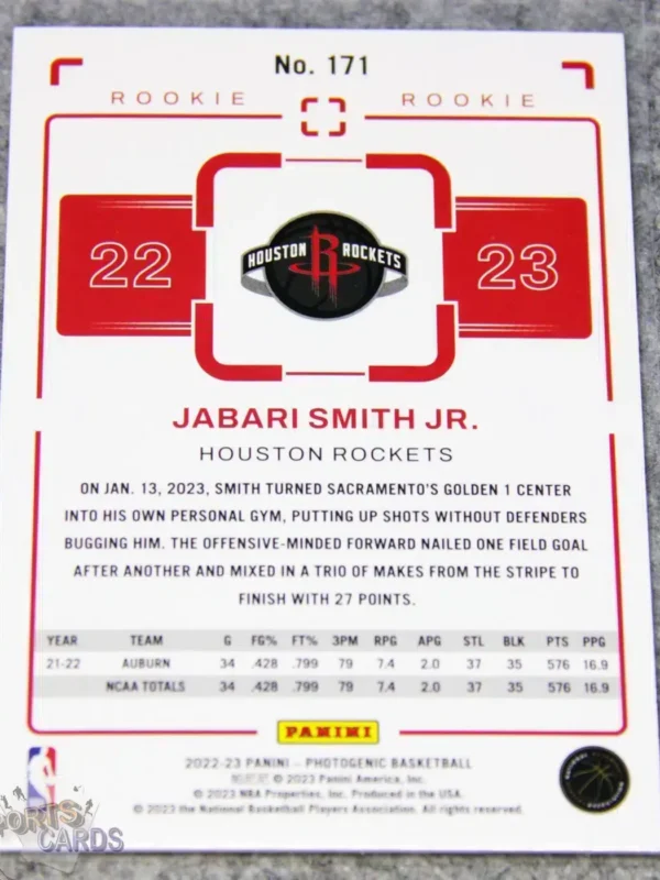 2022-23 Jabari Smith Jr #171 Panini Photogenic RC /999-back