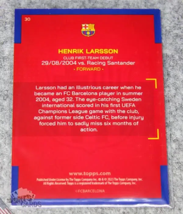 2022-23 Henrik Larsson #30 Topps Barcelona Our City-back