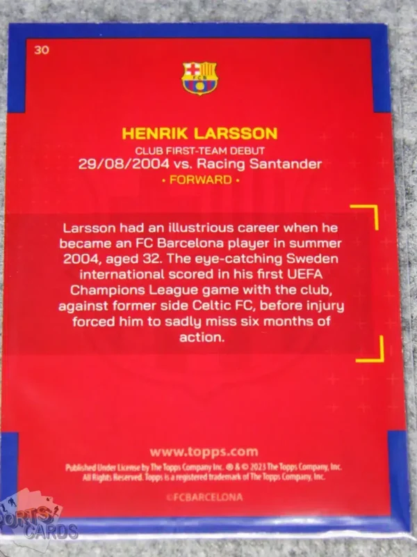 2022-23 Henrik Larsson #30 Topps Barcelona Our City-back
