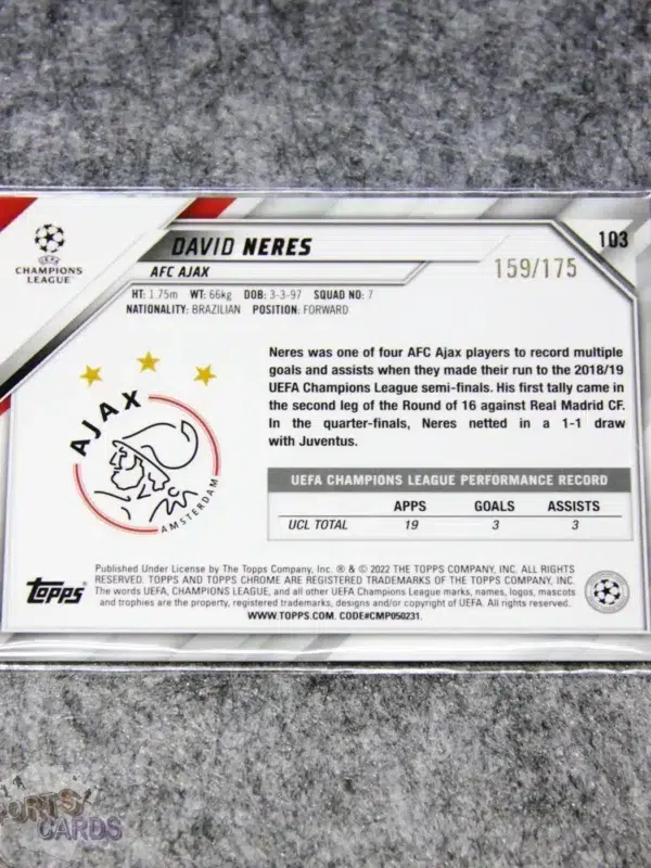 2021-22 David Neres #103 Topps Chrome UEFA Champions League Pink Diamond /175-back