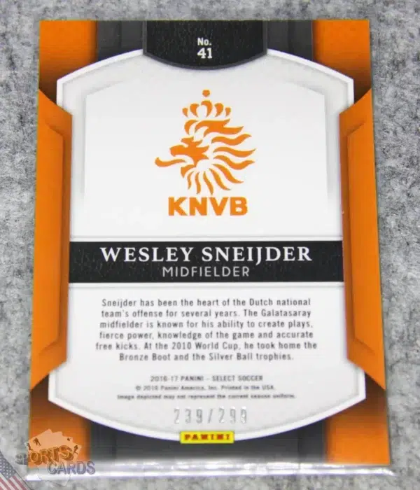 Alternative view of 2016-17 Wesley Sneijder #41 Panini Select Blue /299