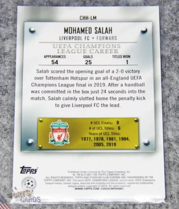 Alternative view of 2020-21 Mohamed Salah #CHH-LM Topps Chrome Stadium Club UEFA Champions League Cup Holder's Honour