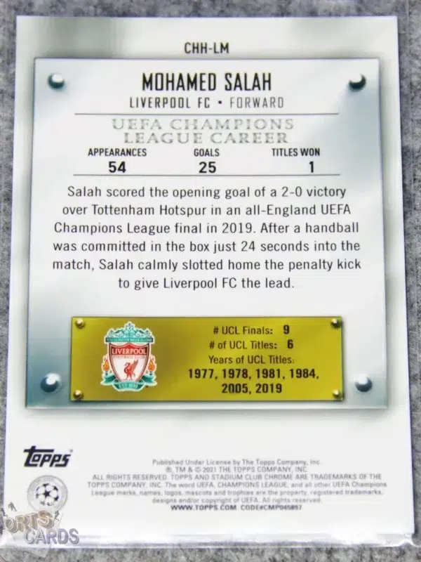 2020-21 Mohamed Salah #CHH-LM Topps Chrome Stadium Club UEFA Champions League Cup Holder's Honour-back