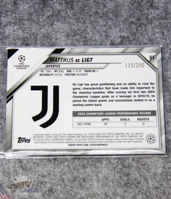 Alternative view of 2021-22 Matthijs de Ligt #61 Topps Chrome UEFA Champions League Purple Mini-Diamond /250