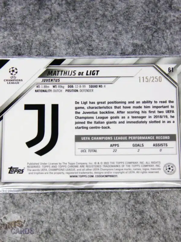 2021-22 Matthijs de Ligt #61 Topps Chrome UEFA Champions League Purple Mini-Diamond /250-back
