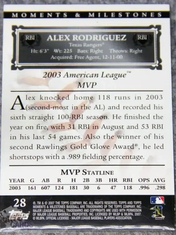 2007 Alex Rodriguez #28 Topps Moments & Milestones RBI /150-back