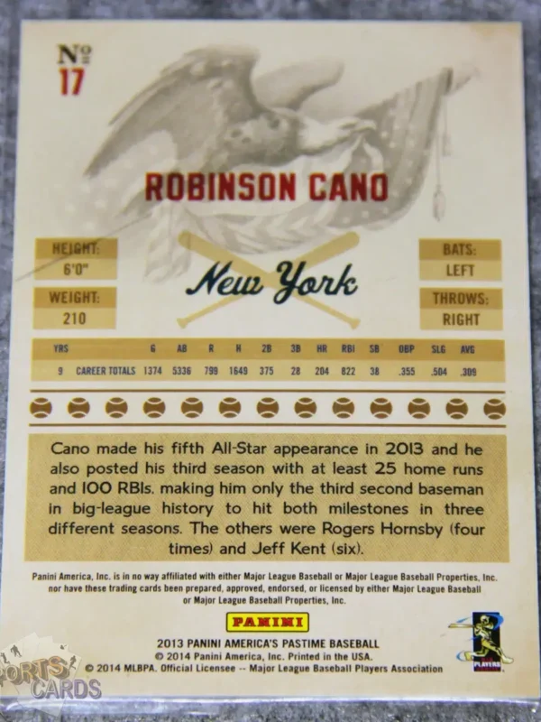 2013 Robinson Cano #17 Panini America's Pastime /125-back