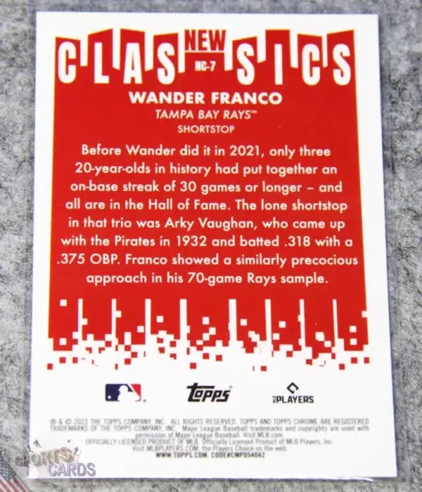 2022 Wander Franco #NC-7 Topps Chrome New Classics RC-back