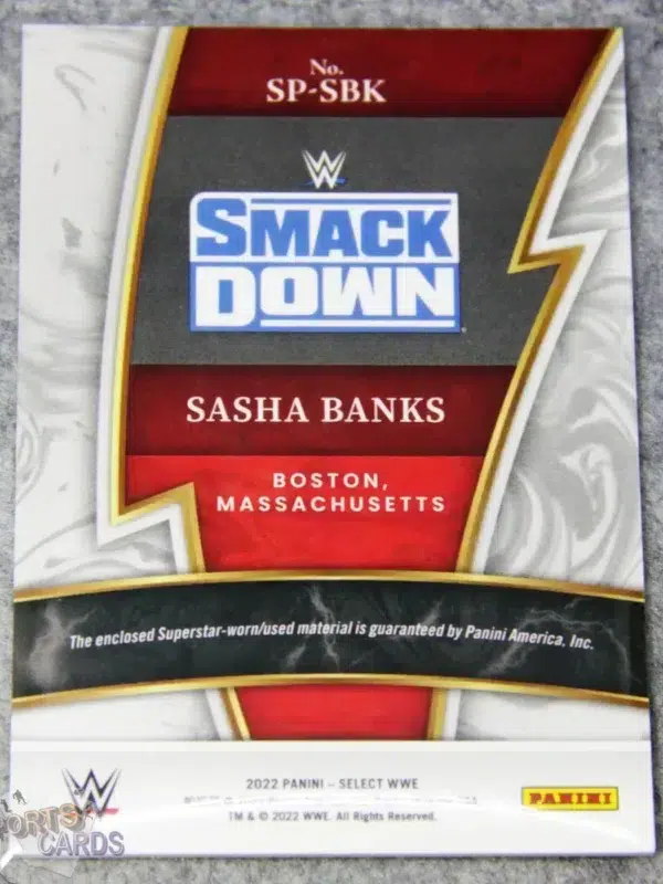 2022 Sasha Banks #SP-SBK Panini Select WWE Sparks Superstar Patch Smack Down-back