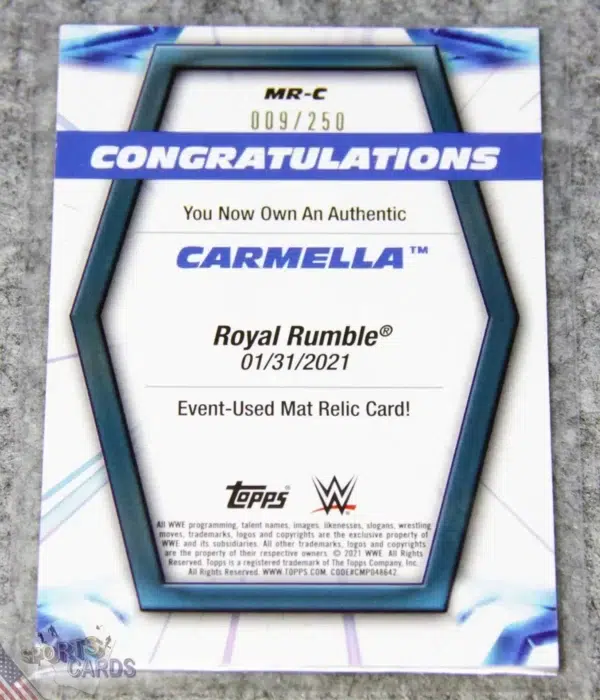 Alternative view of 2021 Carmella #MR-C Topps WWE Womens Division Mat Relic /250