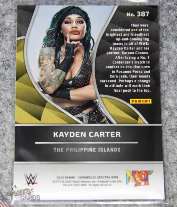 2022 Kayden Carter #387 Panini WWE NXT Chronicles Spectra-back