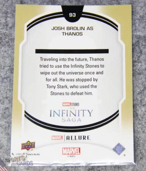 Alternative view of 2022 Josh Brolin as Thanos #93 Upper Deck Marvel Allure Avengers Endgame